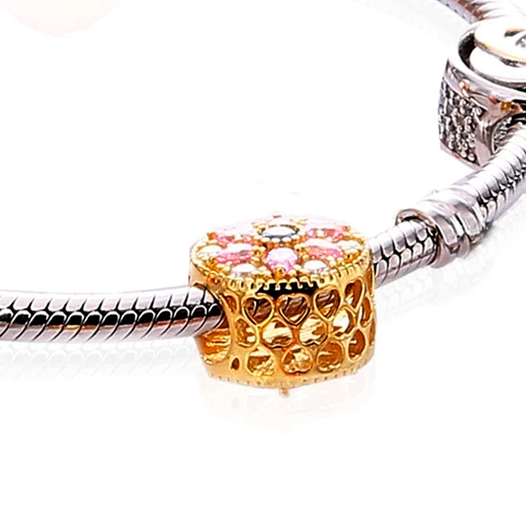 Charm Dije Pandora Original para Mujer 751003NBP Flores Opulentas Oro 14k 3