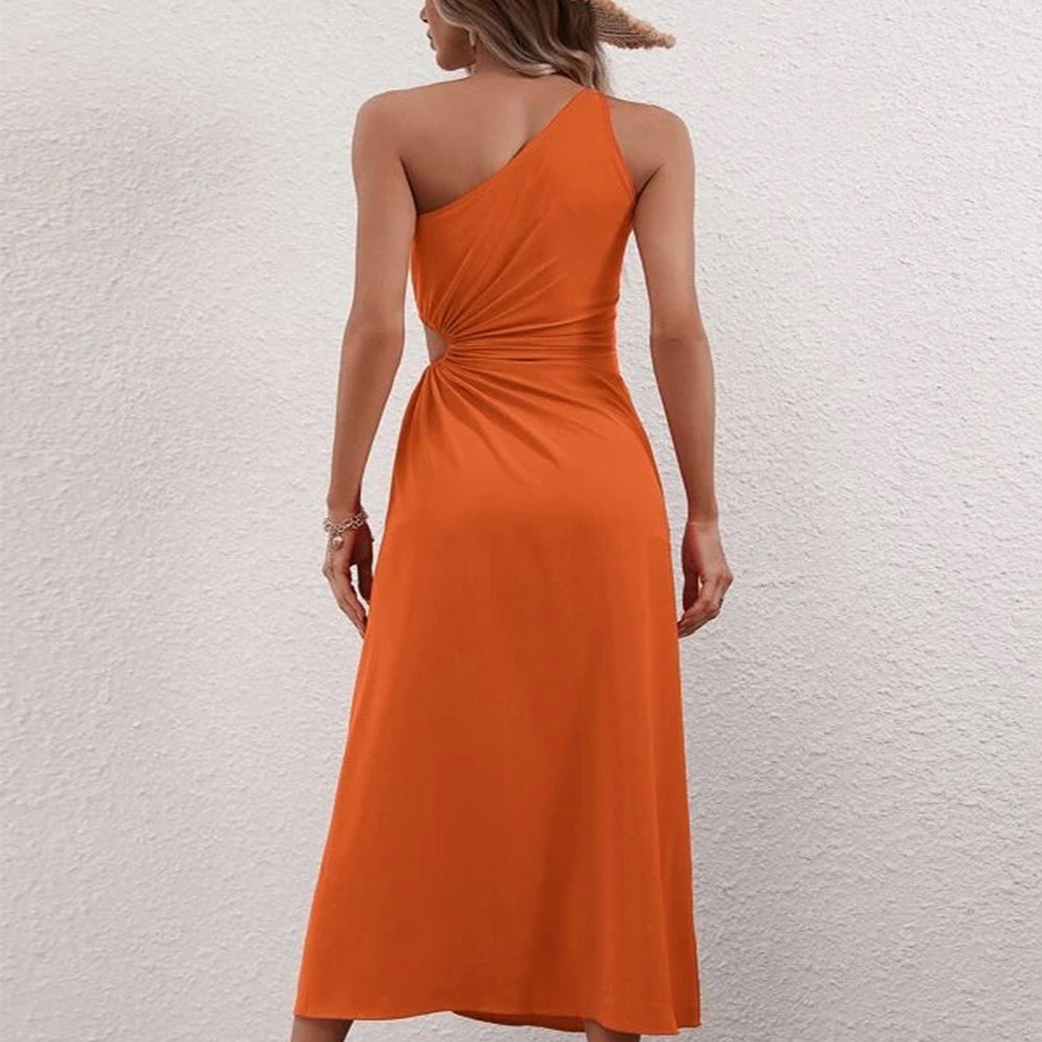 Vestido de un hombro Shein Prive con abertura Color Naranja Talla S 2