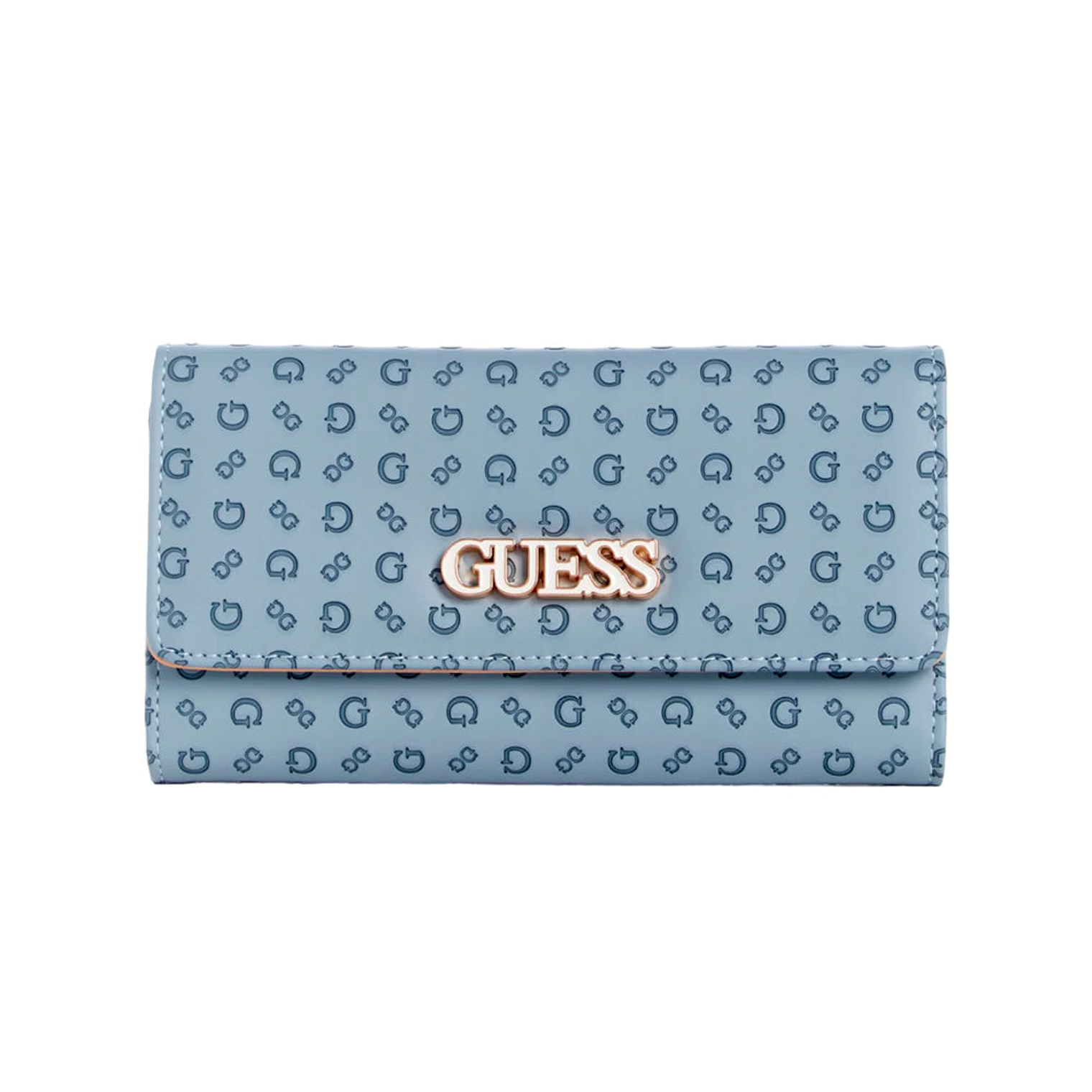 Billetera Guess Original SG941651 Clutch En Piel Sintética Color Celeste y Dorado 1
