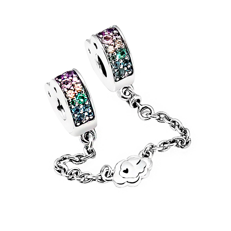 Cadena de Seguridad Pandora con Arcos de Amor Arcoiris 797021NRPMX-05 en Plata 925 2
