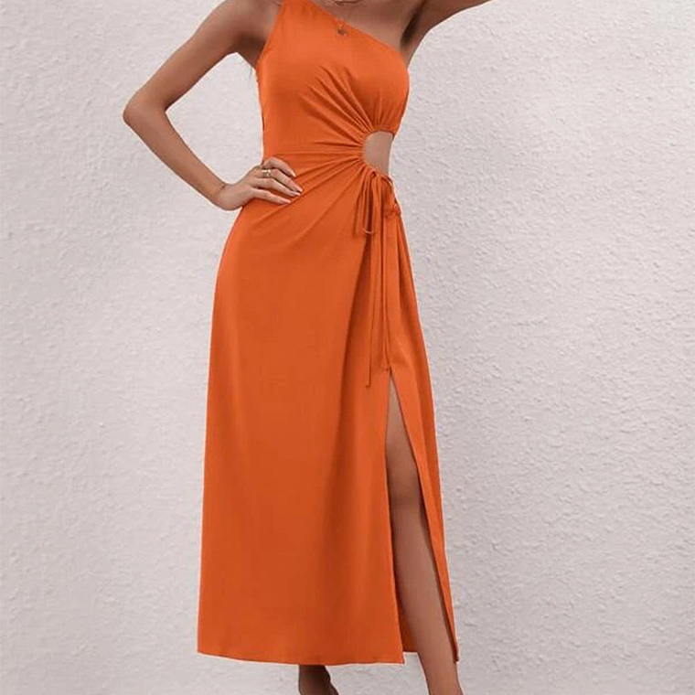 Vestido de un hombro Shein Prive con abertura Color Naranja Talla S 4