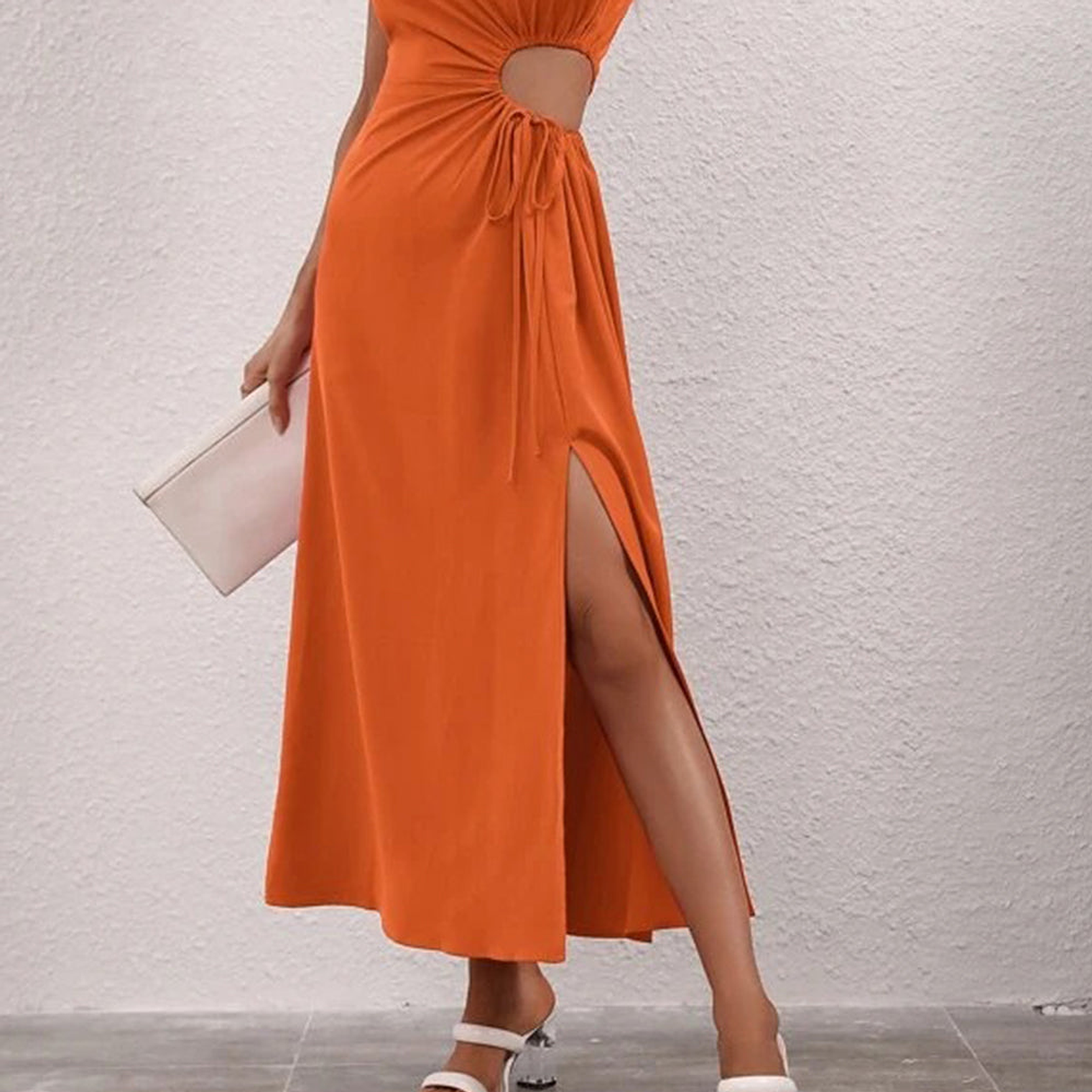 Vestido de un hombro Shein Prive con abertura Color Naranja Talla S 5