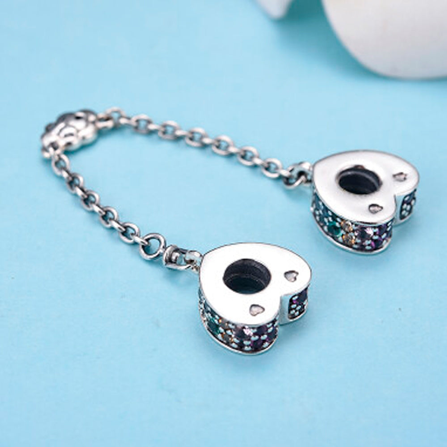 Cadena de Seguridad Pandora con Arcos de Amor Arcoiris 797021NRPMX-05 en Plata 925 5