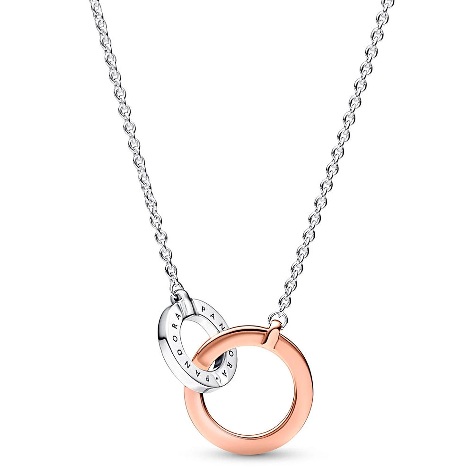 Collar de Cadena Pandora de círculos entrelazados en dos tonos 382778C01 Plata 925 Talla 45cm 2