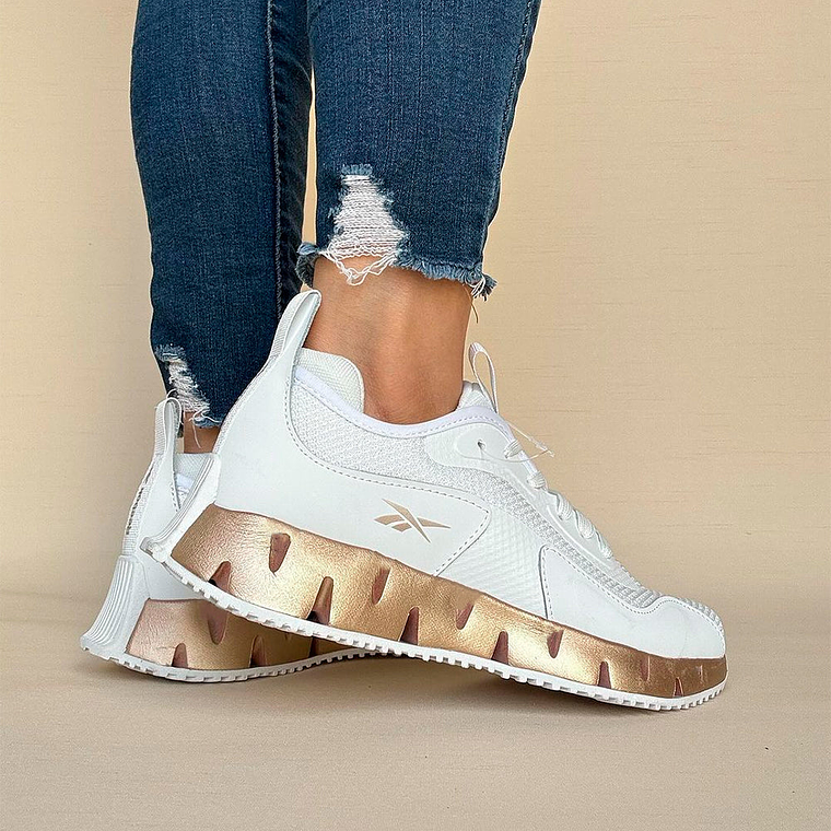 Zapatillas Reebok Zig Dynamic Original Color Blanco con Suela Dorada Para Mujer Talla 38.5 6