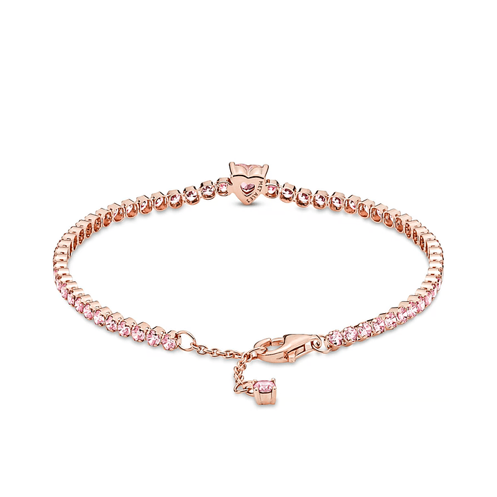 Pulsera Brazalete Pandora Tenis con Corazón Brillante 580041C01 en Oro Rosa 14K Plata 925 Talla 18cm 2