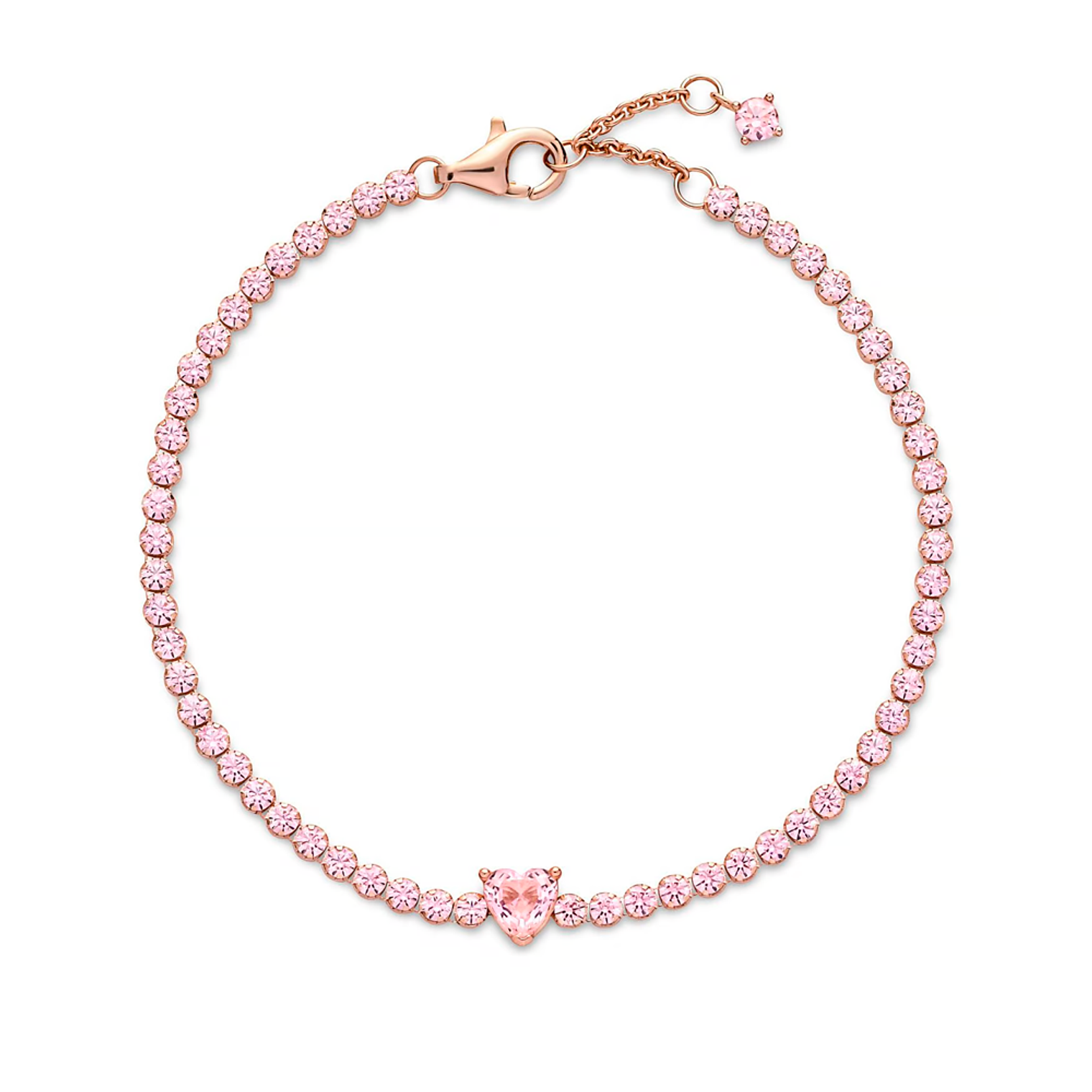 Pulsera Brazalete Pandora Tenis con Corazón Brillante 580041C01 en Oro Rosa 14K Plata 925 Talla 18cm 3