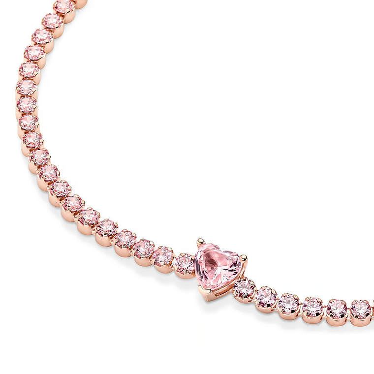 Pulsera Brazalete Pandora Tenis con Corazón Brillante 580041C01 en Oro Rosa 14K Plata 925 Talla 18cm 4