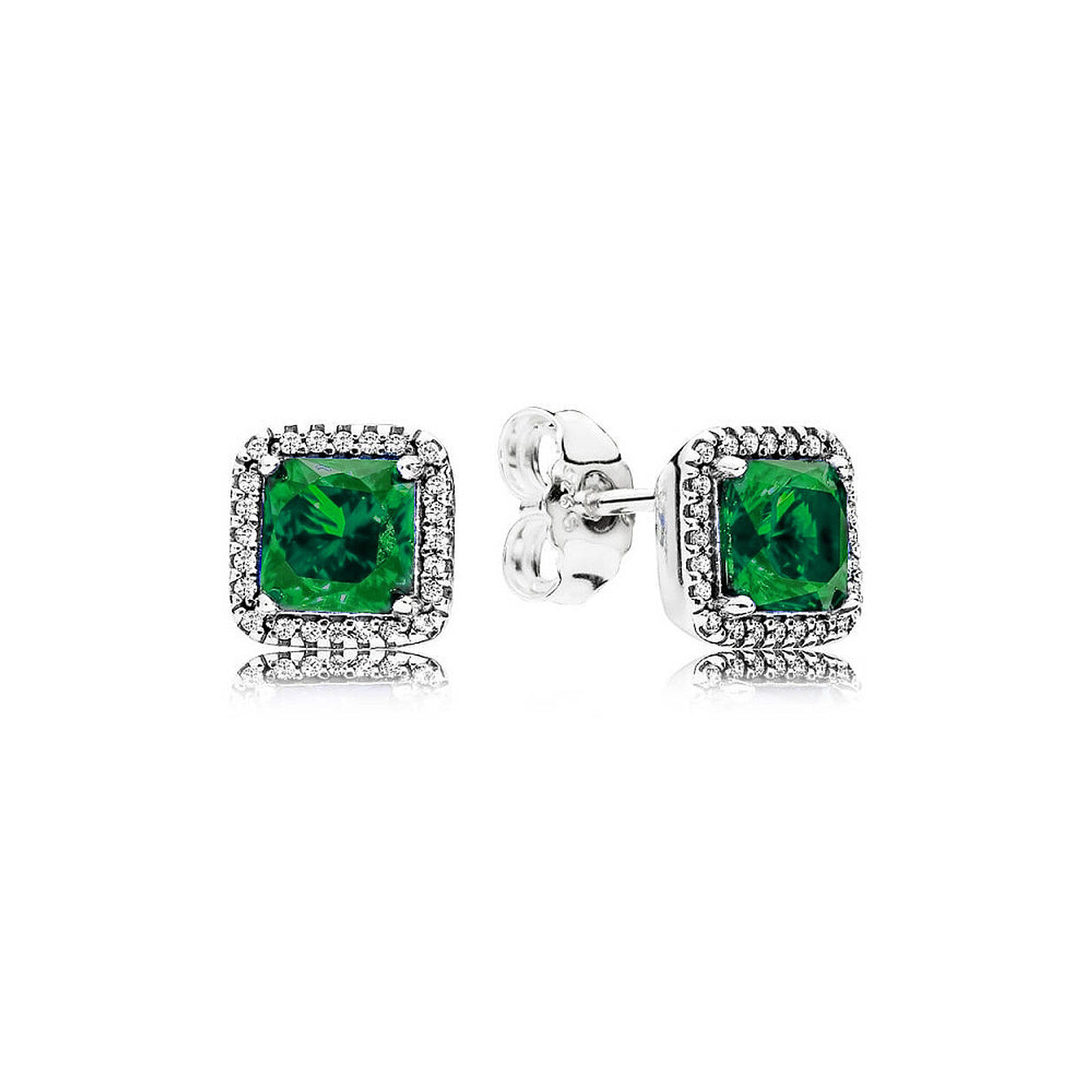 Aretes Pendientes Pandora Cuadrados con Esmeralda Verde 290591NRG Plata 925 1