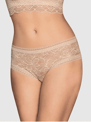 Calzón Leonisa Cachetero en Encaje Floral Color Beige Talla 