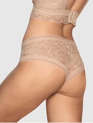 Calzón Leonisa Cachetero en Encaje Floral Color Beige Talla 