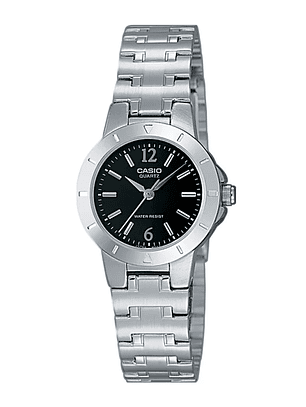 Reloj Análogo Casio Original Regular LTP-1177A-1A Mujer Acero Plateado-Negro