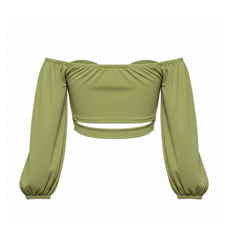 Top Corto de Hombros descubiertos Shein con Abertura Color Verde Talla S 3