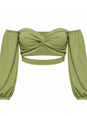 Top Corto de Hombros descubiertos Shein con Abertura Color Verde Talla S