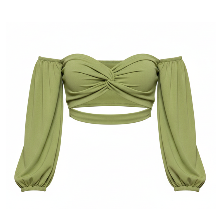 Top Corto de Hombros descubiertos Shein con Abertura Color Verde Talla S 2