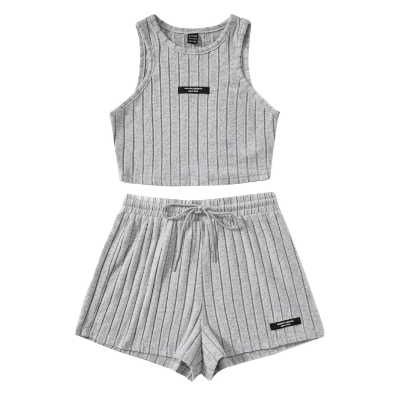 Shein Ezwear Top Tank Crop y Shorts de Cintura con Cordón Color Gris Talla M 2