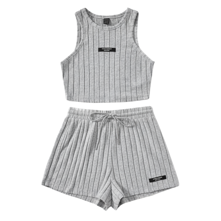 Shein Ezwear Top Tank Crop y Shorts de Cintura con Cordón Color Gris Talla M 2