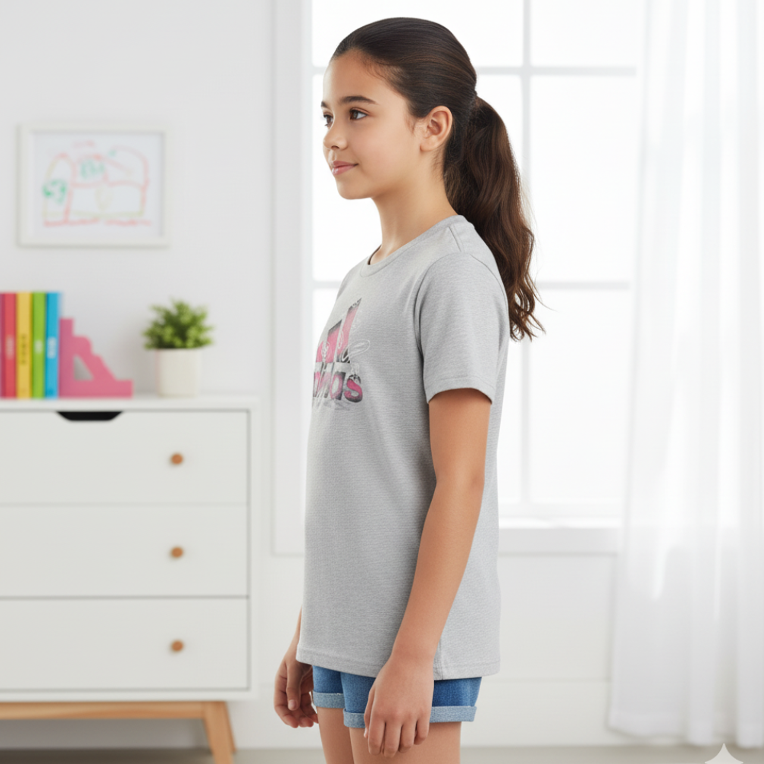 Polo Adidas Manga Corta Original GB8959 Color Gris Para Niña 3