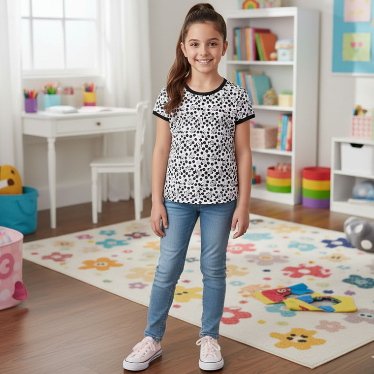 Polo Pionier Infantil Blanco Minnie Mouse con Patrón de Lunares 3