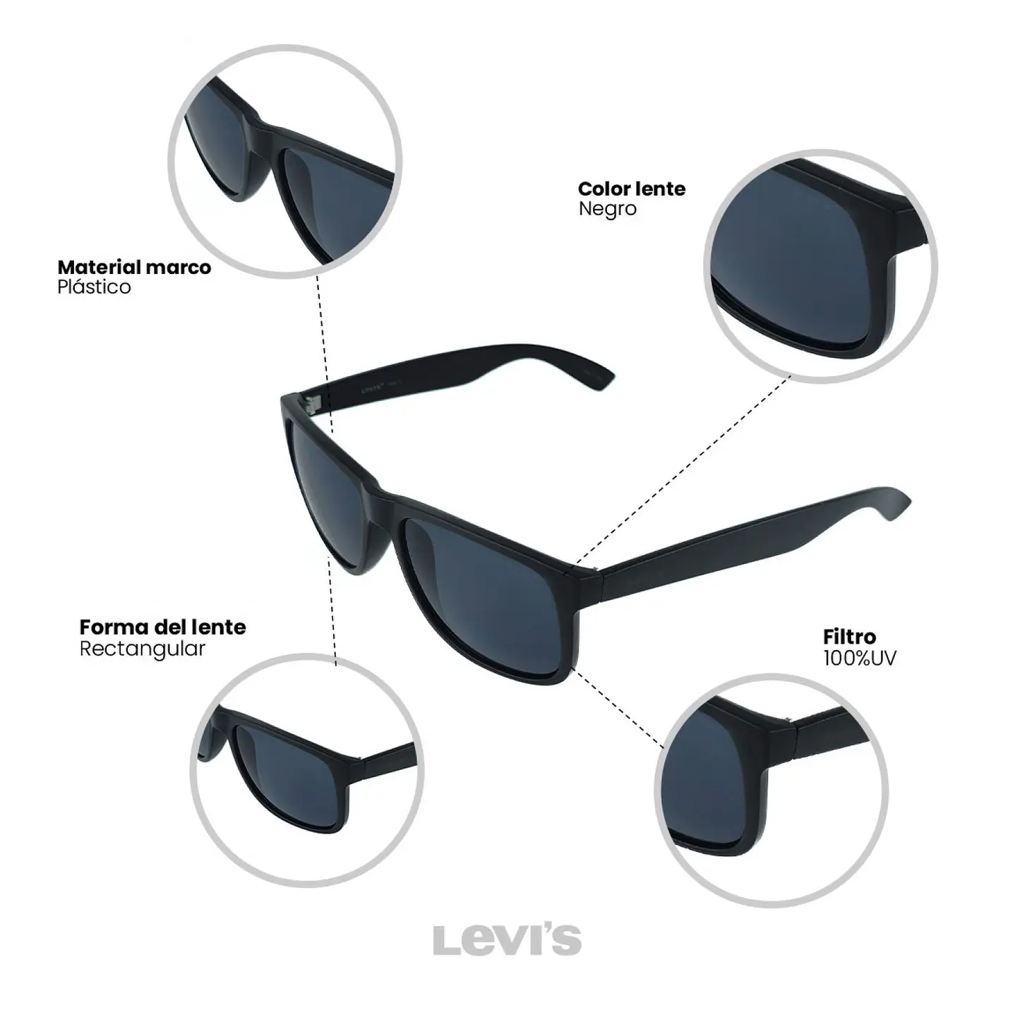 Lentes de Sol Levis Outlook X14082 Negro Unisex - Talla 53mm 7