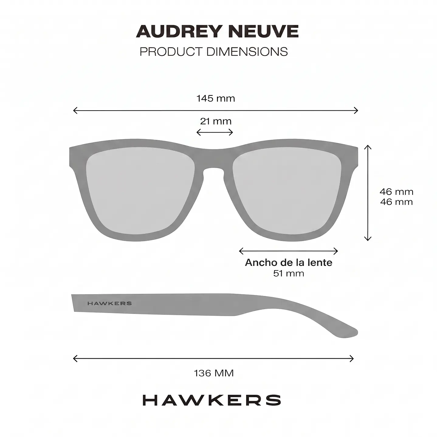Lentes De Sol Polarizado Hawkers Audrey Neuve Black Grey HANE22BGTP - Talla 51mm 3