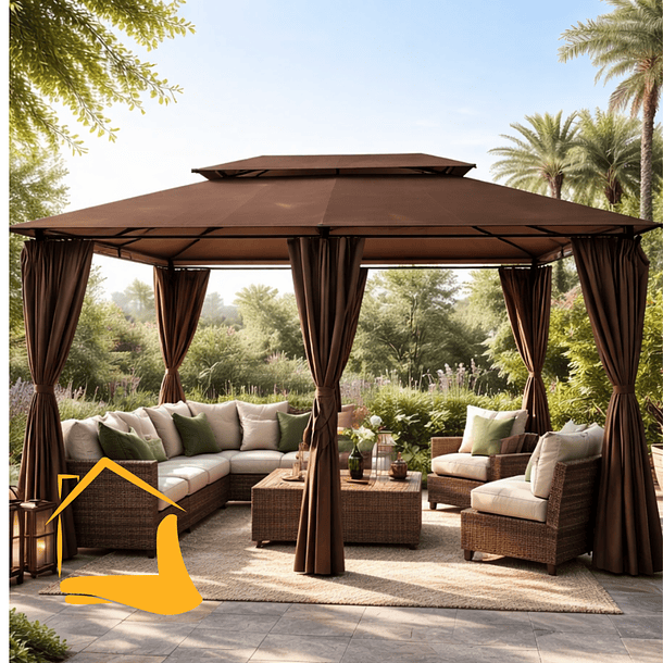 Pérgola Romana 3x4 Metros con Cortinas Impermeable | Café| NG Home