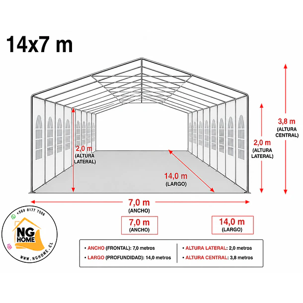 Carpa ELITE 14x7 Impermeable para Eventos - PVC Alta Resistencia | NG Home 6