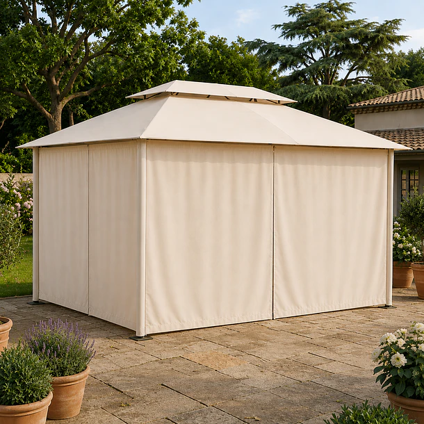 Pérgola Romana 3x4 Metros con Cortinas Impermeable | NG Home