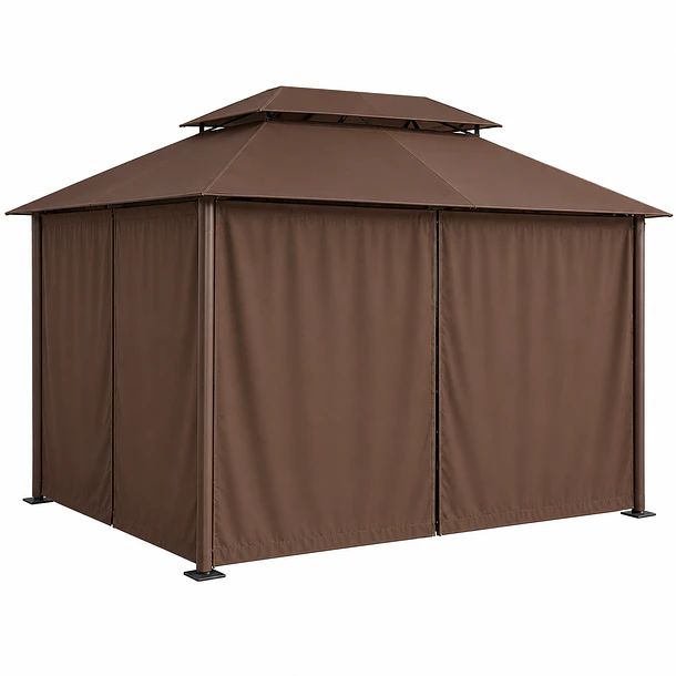 PREVENTA - Pérgola Romana 3x4 Metros con Cortinas Impermeable | Café| NG Home