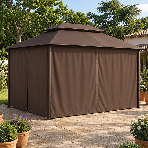 PREVENTA - Pérgola Romana 3x4 Metros con Cortinas Impermeable | Café| NG Home 3
