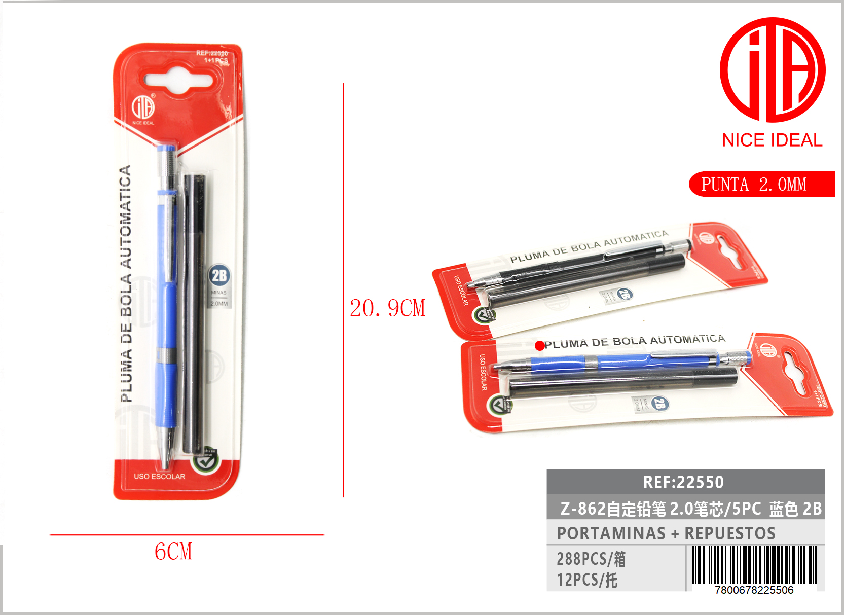 PORTAMINAS 2B + MINAS 2 MM (AZUL) 1