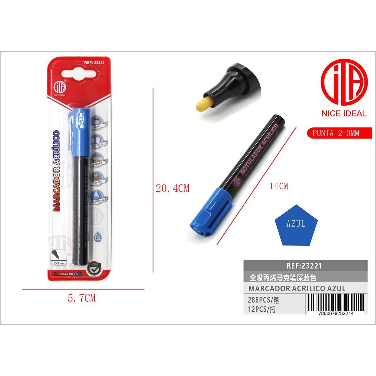 Marcadores Acrílicos para Múltiples Superficies 2-3mm (Azul)