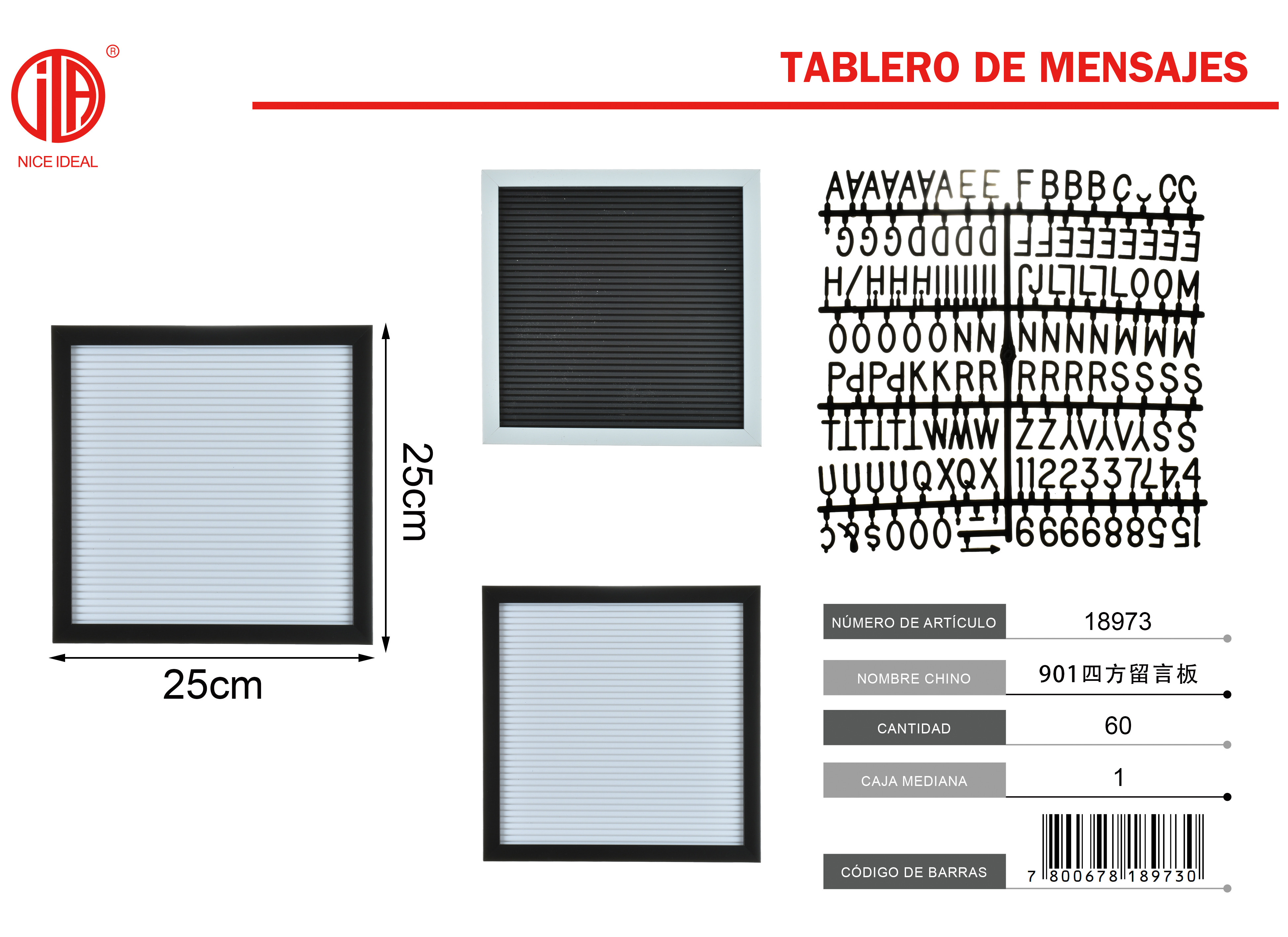 TABLERO DE MENSAJES 25x25 Cm 1