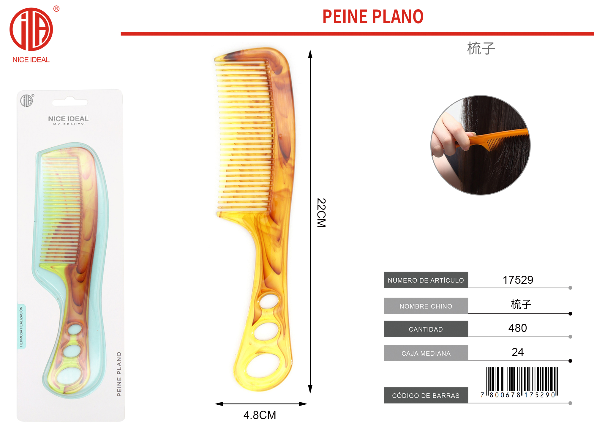 PEINE PARA CABELLO 22 CM  1