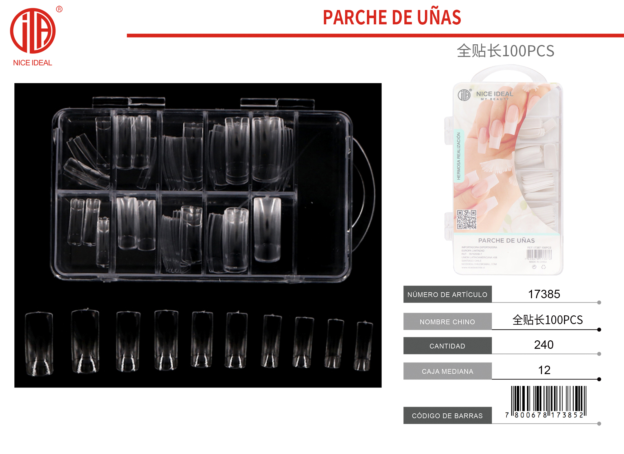 UÑAS POSTIZAS TRANSPARENTES 100PCS 1