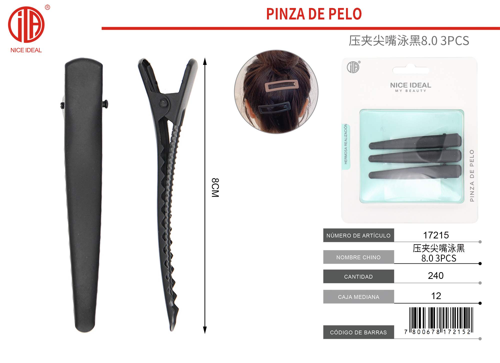 PINZA DE CABELLO 8Cm 3PCS 1