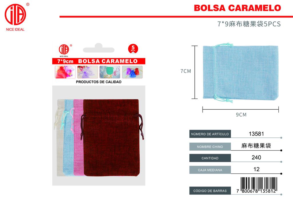 7 * 9 bolsa de dulces de lino 5PCS 1