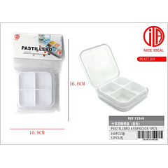 Caja de medicamentos de cuatro rejillas cruzadas (blanco)