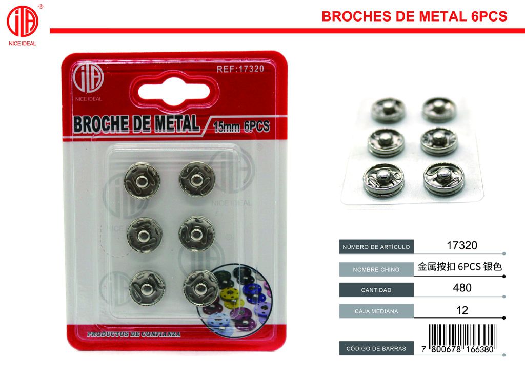 Botón a presión de metal 6PCS plateado 1