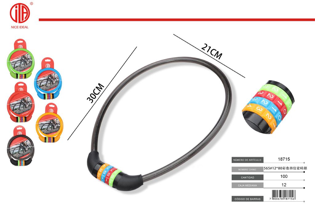 Cerradura de combinación de cuatro dígitos de color 12*80 1