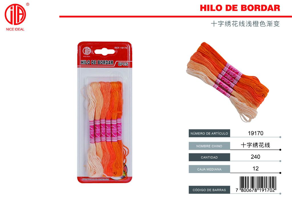 Hilo para bordar en cruz naranja claro degradado 6PZS 1