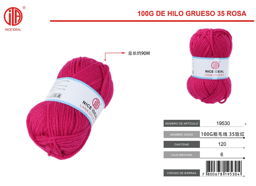 100g lana gruesa 35 rosa roja