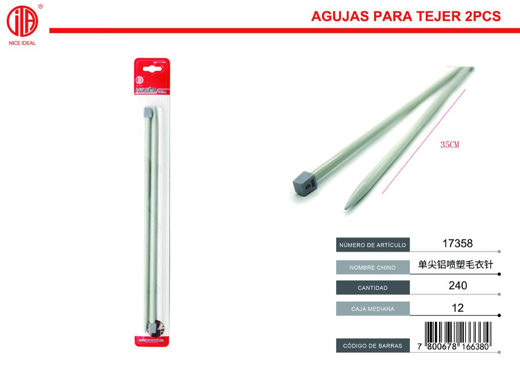 35CM 9,0mm aguja de suéter rociada de plástico de aluminio de una sola punta color natural 1