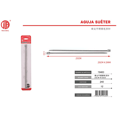 Aguja de sueter acero inoxidable25CM Aguja de suéter de acero inoxidable de una sola punta de 4,5 mm