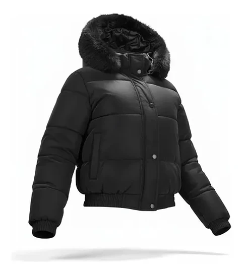Chaqueta Puffa De Mujer Impermeable Con Piel