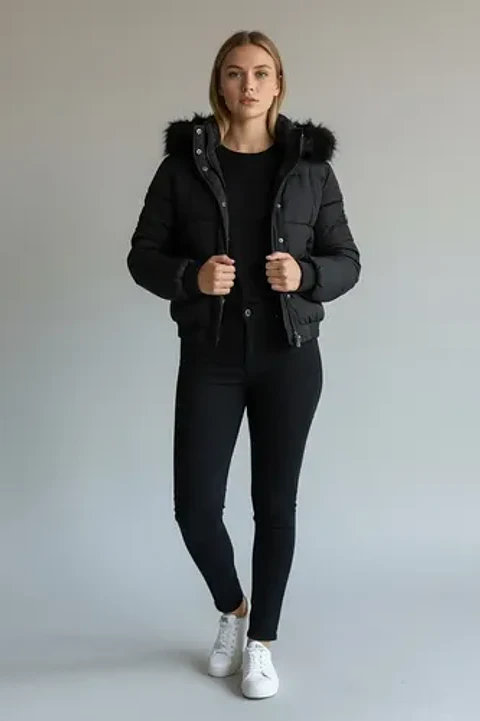 Chaqueta Puffa De Mujer Impermeable Con Piel
