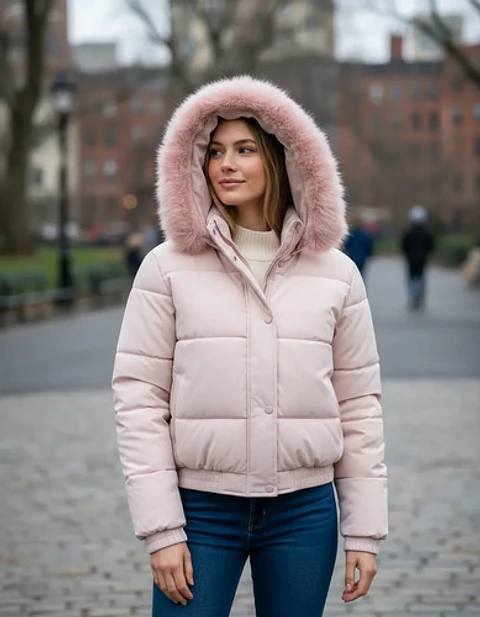 Chaqueta Puffa De Mujer Impermeable Con Piel