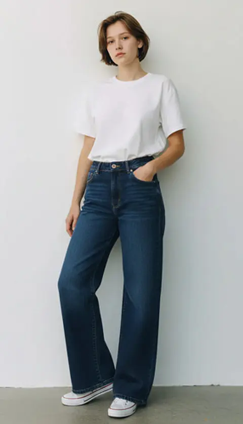 Jeans Mujer Palazzo O Wide Leg Tiro Alto Elasticado