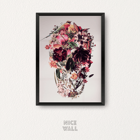 Cuadro Calavera Flores y Pájaros