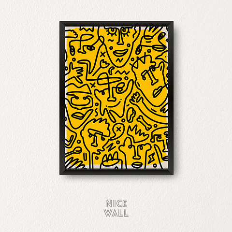 Cuadro Rostros Lineas Amarillo